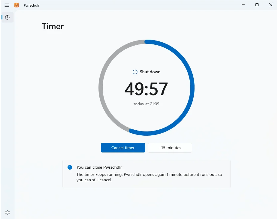 Pwrschdlr counting down to a shutdown.